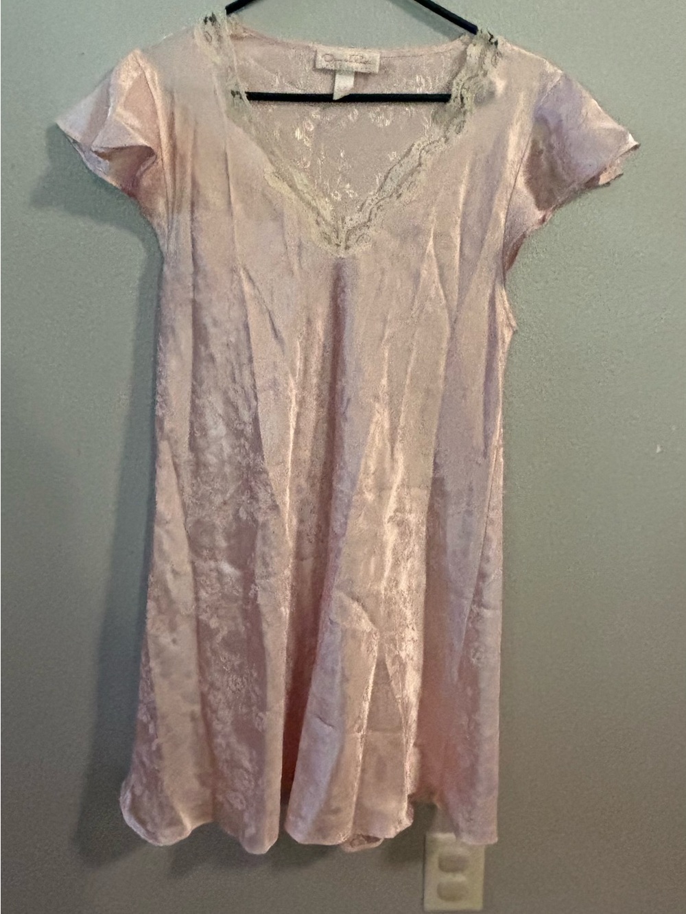 Oscar de la Renta Pink Label Satin Chemise Nightgown Size Large Romantic